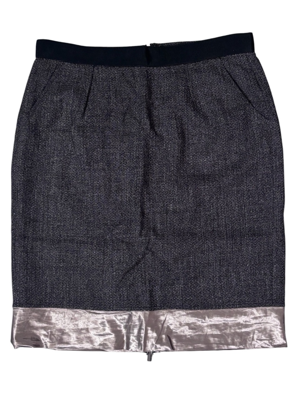 BCBGMAXAZRIA Black Wool Zip Up Midi Pencil Skirt Size 8 Silky Hem Careerwear